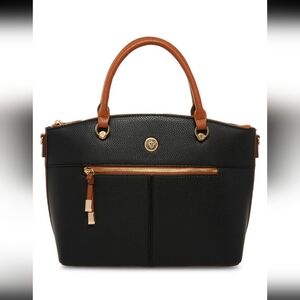 Anne Klein Dome Black and Tan Satchel